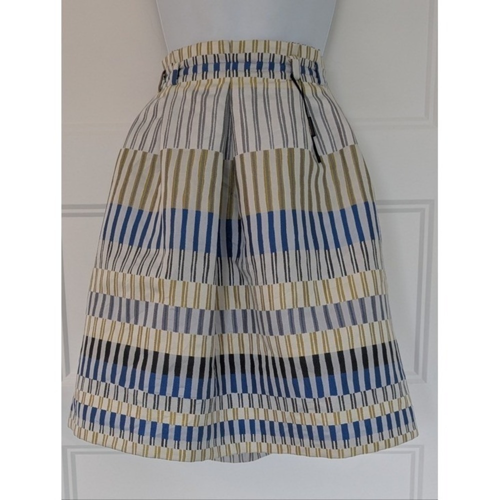 Massimo Dutti Striped Geometric A-Line Midi Skirt Blue Yellow Size 6